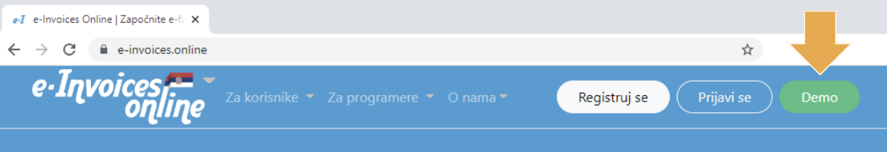 Gde na sajtu možete naći e-Invoices Online demo verzija e-faktura.