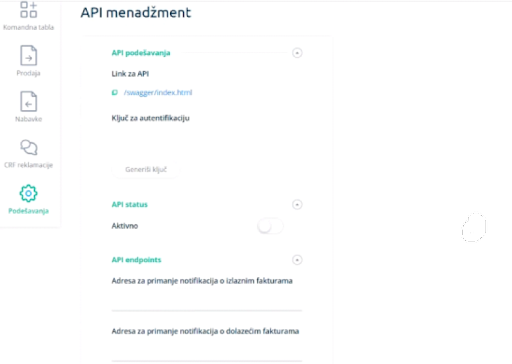 podešavanja api sistem e-faktura